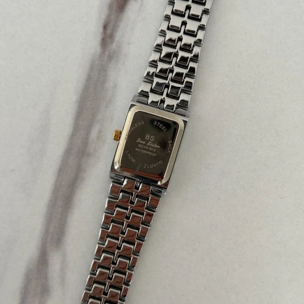 SKU0091 Retro Gold Silver Women‎ Casual Square Watch Stainless steel + gift bag